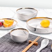 全瓷时代 欧式轻奢金边餐具套装 LC-CJL07 汤碗陶瓷碗饭碗陶瓷盘子蘸料碟子勺子