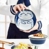 御宅独角戏6件套-猫咪 一人食套装日式和风釉下彩手绘小清新碗碟盘陶瓷餐具