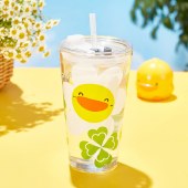 共禾京品发鸭系列玻璃吸管杯400ml 黄色小鸭联名可爱儿童玻璃杯吸管水杯子