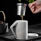 共禾京品倒放可沥水茶漏杯400ml 创意马克杯带盖茶水分离陶瓷杯办公室家用泡茶水杯子