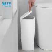 茶花204003柯琳弹盖式窄边垃圾桶办公室纸篓茶花白