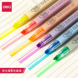 得力(deli)经典6色荧光笔 考试复习划重点彩色醒目标记笔 办公记号笔手帐S624 开学文具