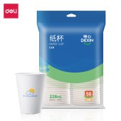得力（deli）一次性杯子 228ml*50只 加厚型办公家用商务接待防烫水杯 白色 LL6