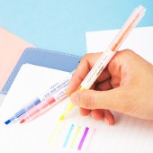得力（deli）双头双色醒目荧光笔 学生考试重点标记笔 绘画涂鸦手账笔办公水性记号笔 3支6色S736