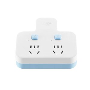 公牛 吸塑装晴空蓝品字形一转多转换器 98023 一转二分控转接头插排插座转换插头