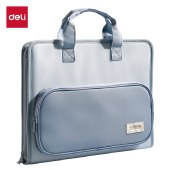 得力（deli）A4/7格横版布质风琴包多层文件夹试卷收纳袋 文件袋资料手提包资料册 办公学习PM339蓝色