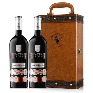 法国原瓶进口卡地亚克城堡干红葡萄酒礼盒装【750ml*2瓶+精美皮盒】