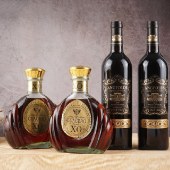 【4支礼盒装】昂富庄园佩顿城堡干红葡萄酒750ml*2+古澳堡XO白兰地500ml*2 节日礼盒