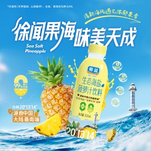 粤盐生态海盐菠萝饮料300ml/瓶 酸甜可口 解渴果汁饮料 6瓶/组／15瓶/箱