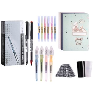 白雪文具 65件组合装 走珠笔钢笔荧光笔墨囊缝线本笔记本子笔筒学习文具大礼包