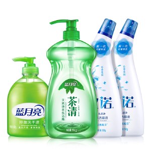 蓝月亮厨卫清洁组合 天然绿茶洗洁精1kg+卫诺沁香花园洁厕液500g*2+芦荟抑菌洗手液瓶500g