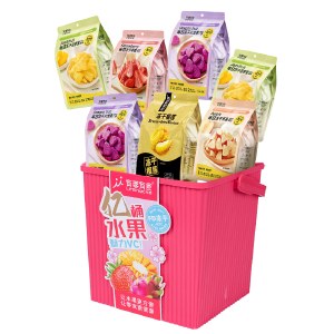 有零有食-142g鸿运当头水果礼（7袋冻干水果收纳桶装）-红桶 冻干果干零食桶